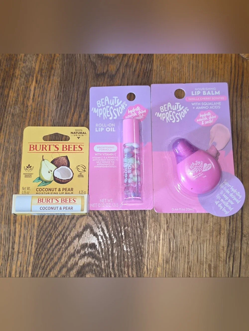 Burt's Bees Coconut & Pear Lip Balm, Beauty Impressions Lip Oil & Balm BNIB